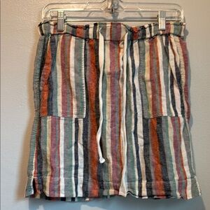 Caslon linen blend petite XS Colorful Striped Skirt with Drawstring and Pockets